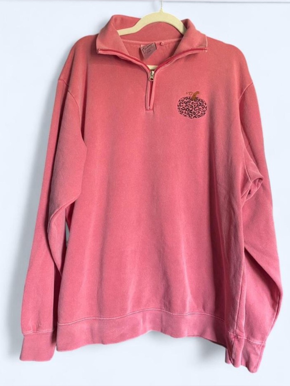 U.S. Vintage Pink Leopard Print Pumpkin Quarter Zip Sweatshirt 2XL